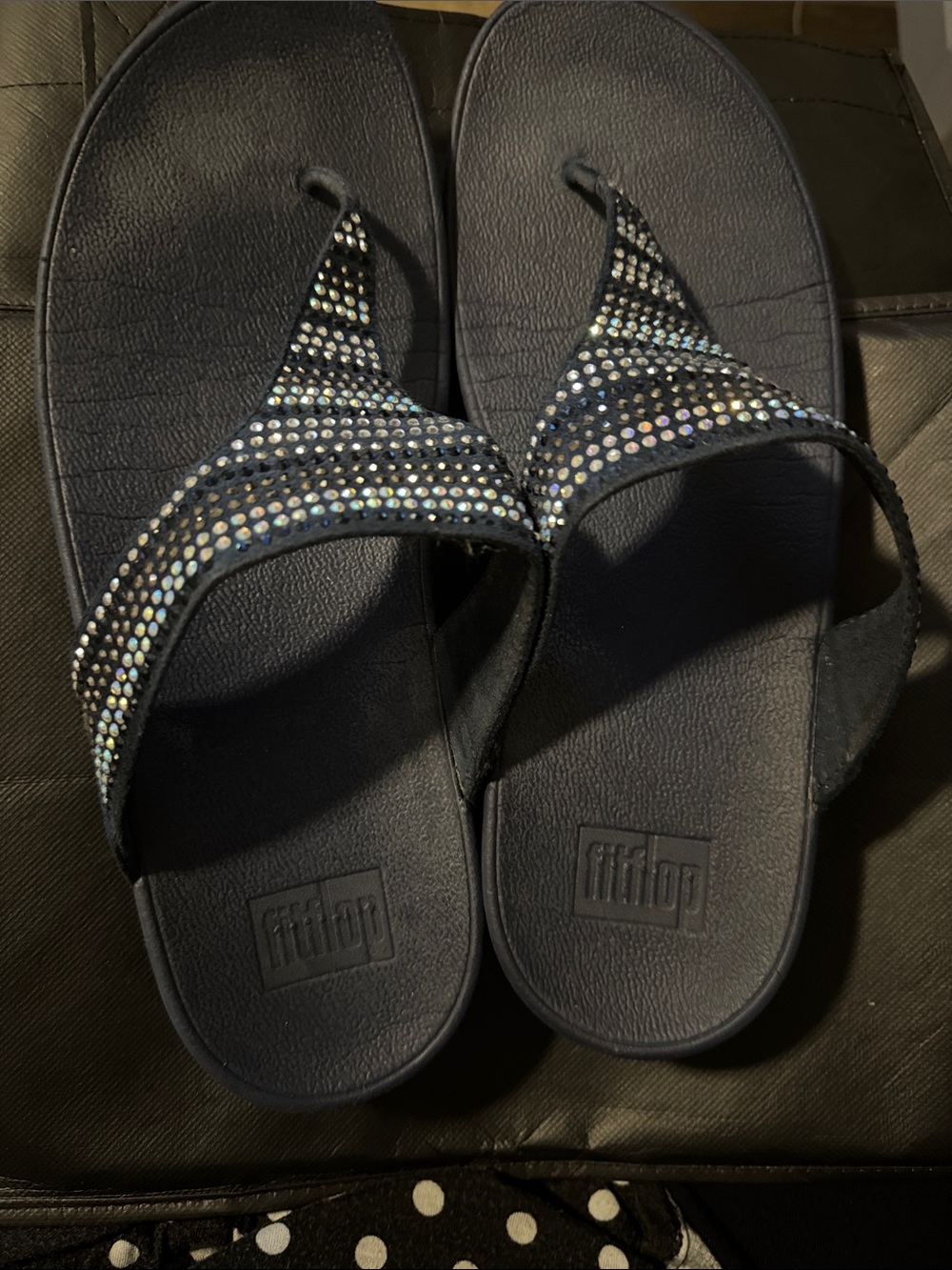Fitflop Black Crystal Embellished Thong Sandals